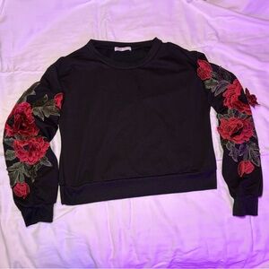 Floral Embroidered Black Top
